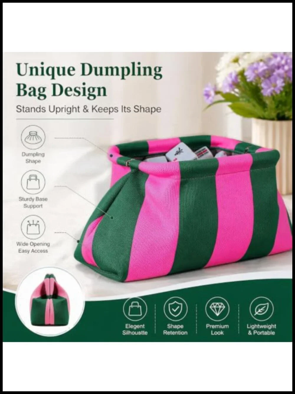 Striped Woven Dumpling Mahjong Tile Bag Clutch Storage Case Only